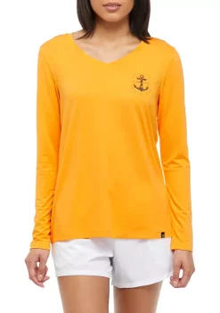 Best Sale 😀 Ocean + Coast® 👩 Women's Long Sleeve V-Neck Graphic T-Shirt ✨ -Ocean & Coast Sales Store Belk 1236