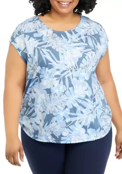 Budget 👏 Ocean + Coast® Plus Size Short Sleeve U-Neck Printed Top 😀