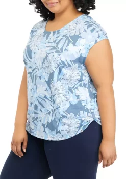 Budget 👏 Ocean + Coast® Plus Size Short Sleeve U-Neck Printed Top 😀 -Ocean & Coast Sales Store Belk 1376