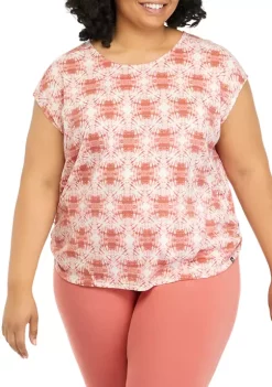 Budget 👏 Ocean + Coast® Plus Size Short Sleeve U-Neck Printed Top 😀 -Ocean & Coast Sales Store Belk 1378