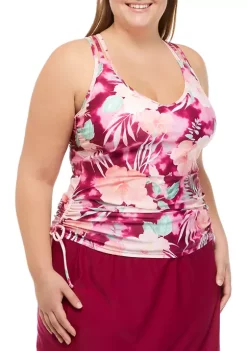 Deals 👍 Ocean + Coast® Plus Size Aloha Adjustable Side Tie Tankini Swim Top 👍 -Ocean & Coast Sales Store Belk 1473