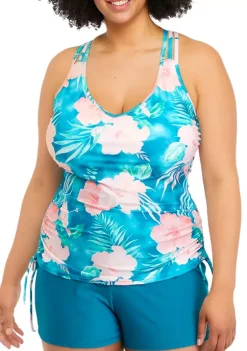 Deals 👍 Ocean + Coast® Plus Size Aloha Adjustable Side Tie Tankini Swim Top 👍 -Ocean & Coast Sales Store Belk 1474