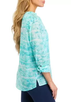Discount 😉 Ocean + Coast® 👩 Women's Tropical Leaf Print Henley 👕 Shirt ✔️ -Ocean & Coast Sales Store Belk 2115