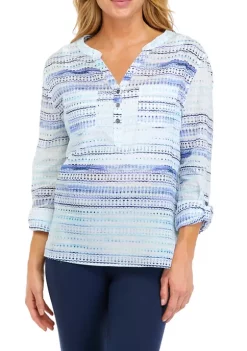 Discount 😉 Ocean + Coast® 👩 Women's Tropical Leaf Print Henley 👕 Shirt ✔️ -Ocean & Coast Sales Store Belk 2119