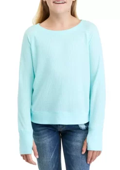 Deals 🎉 Ocean + Coast® 👧 Girls 7-16 Long Sleeve Round Hem Waffle Knit T-Shirt 😉