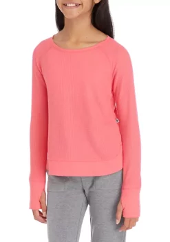 Deals 🎉 Ocean + Coast® 👧 Girls 7-16 Long Sleeve Round Hem Waffle Knit T-Shirt 😉 -Ocean & Coast Sales Store Belk 564